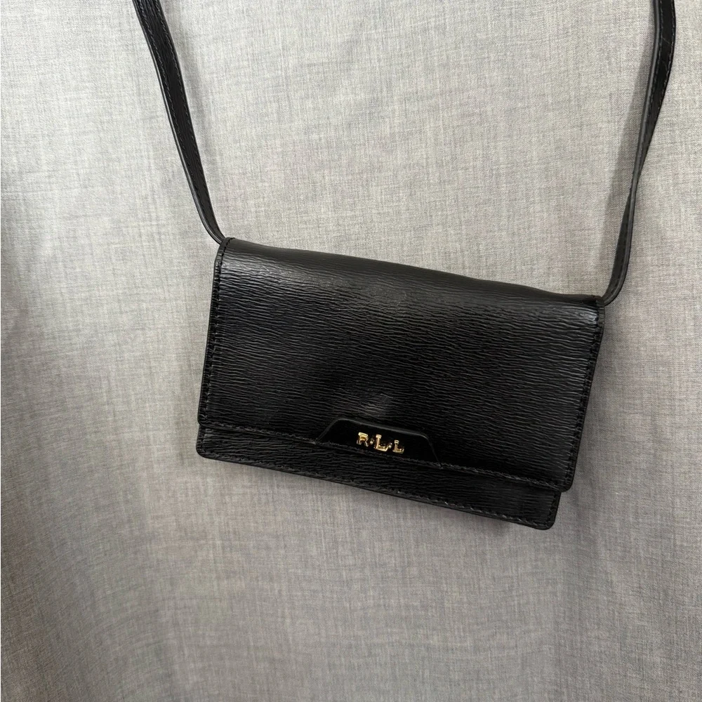 NWOT Lauren Ralph Lauren Mini Black Leather Card Holder Crossbody Women's Bag